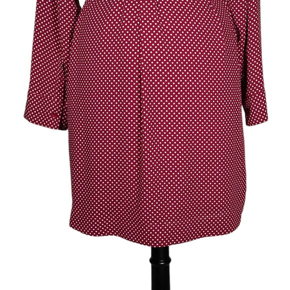 Express Women's Shirt Dress Button Up Red White Polka Dot Belted V-Neck Lined L - Picture 9 of 9